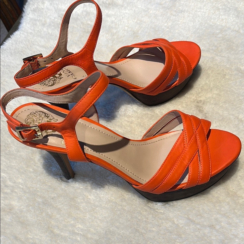 Vince Camuto Orange High Heels withThin Straps and Open Toe Design